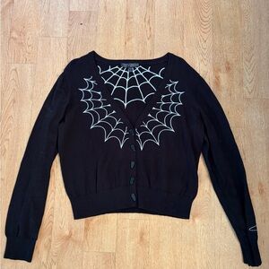 Dolls Kill x Elvira Embroidered Spider Cardigan